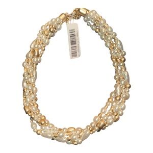 Chunky Faux Pearl Multi Strand Necklace Gold Tone Layered Statement Classic